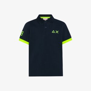 Polo con maxi logo in piquet di cotone blu con bordo a contrasto (2 anni - 16 anni) 95% cotone 5% elastan