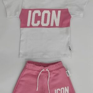 Completo t-shirt/bermuda  bianco/rosa (2 anni - 6 anni)
