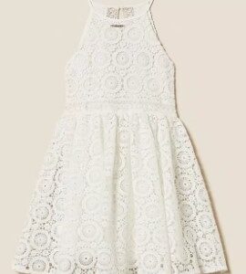 Abito corto in pizzo macramè bianco (8 anni - 16 anni) 100% poliestere