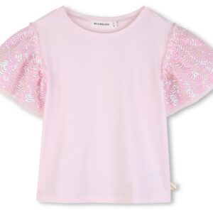 T-shirt rosa maniche paillettes (2 anni - 10 anni) 100% cotone
