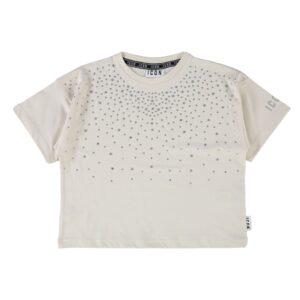 T-shirt panna cropped con strass (6 anni - 16 anni) 100% cotone