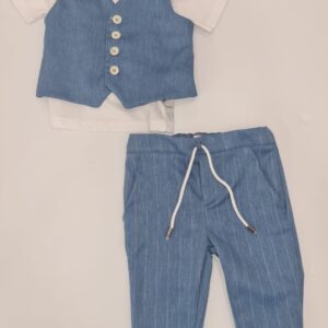 Completo 3 pezzi azzurro /bianco (6 mesi - 3 anni)