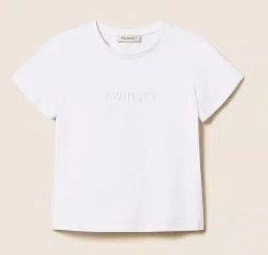 T-shirt bianca regular con scritta ricamata (8 anni - 16 anni) 95% cotone 5% elastan
