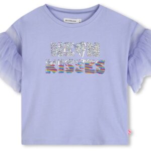 T-shirt lilla con paillettes e maniche in tulle (2 anni - 10 anni) 100% cotone