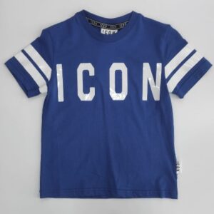 T-shirt bluette con logo e strisce sulle maniche (6 anni  - 16 anni) 100% cotone
