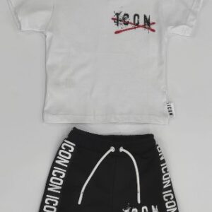 Completo t-shirt bianca e bermuda nero logato (2 anni - 6 anni)