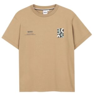 T-shirt beige con dettaglio e logo (4 anni - 16 anni) 100% cotone