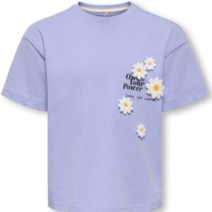 T-shirt lilla con margherite in rilievo  100% cotone