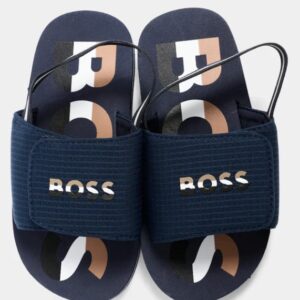 Sandali blu con logo a righe