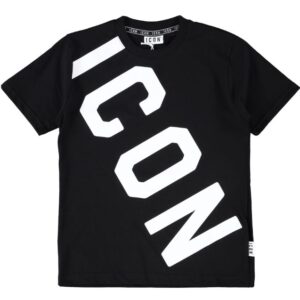 T-shirt nera con logo traversale (6 anni - 16 anni) 100% cotone