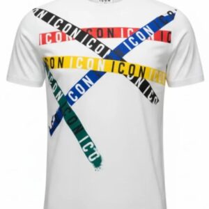 T-shirt bianca con strisce colorate e logate in contrasto (6 anni - 16 anni) 100% cotone
