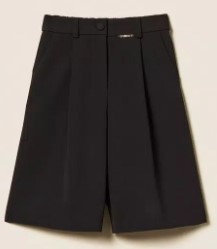 Bermuda nero in crèpe con pieghe (8 anni - 16 anni) 91% poliestere 9% elastan