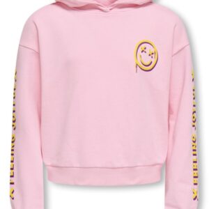 Felpa over rosa con cappuccio e stampe 60% cotone 40% poliestere