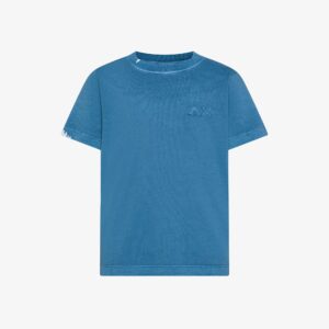 T-shirt con ricamo a contrasto in cotone blu avion vintage (2 anni - 16 anni) 100% cotone