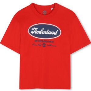 T-shirt rossa girocollo con stampa frontale (4 anni - 16 anni)100% cotone