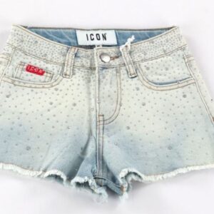 Short denim chiaro con strass e orlo sfrangiato (6 anni  - 16 anni)