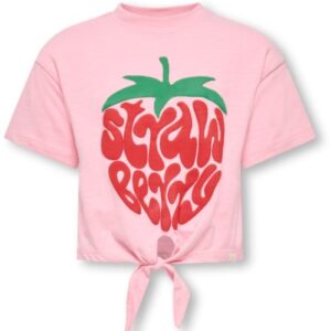 T-Shirt rosa con stampa e nodo frontale 100% cotone