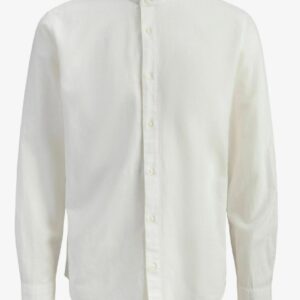Camicia bianca in misto listo m/l collo alla coreana 70% cotone 30% lino