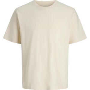 T-Shirt panna con logo in tinta gommata 100% cotone