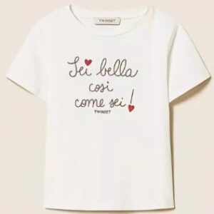 T-shirt bianca con ricamo (8 anni - 16 anni) 95% cotone 5% elastan