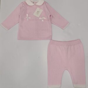 Completo 2 pezzi in filo rosa (1 mese - 3 mesi)