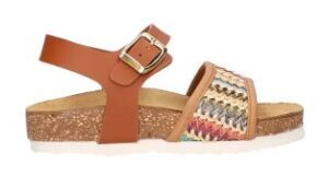 Sandalo marrone con fascia multicolor