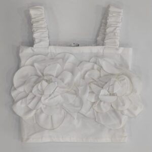 Top bianco con petali frontali e arricciato dietro (10 anni - 16 anni)100% cotone