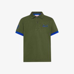Polo con maxi logo in piquet di cotone verde scuro con bordo a contrasto (2 anni - 16 anni) 95%cotone 5%elastan