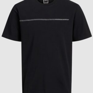 T-Shirt nera riga e logo frontale 100% cotone