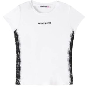 T-Shirt bianco con merletto e logo (8 anni - 16 anni)