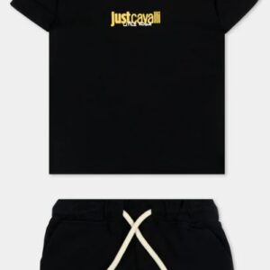 Set t-shirt e bermuda in cotone nero con logo (12 mesi - 6 anni)100% cotone
