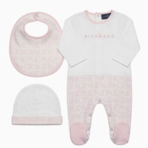 Set nascita rosa tutina+bavetta+cappellino logata 100% cotone