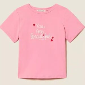 T-shirt rosa con scritta bianca (18 mesi - 6 anni) 94% cotone 6% elastan