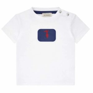 T-shirt bianca con logo frontale e scritta posteriore (6 mesi - 6 anni)100% cotone
