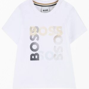 T-shirt bianca con logo ripetuto frontale (6 mesi - 3 anni) 100% cotone