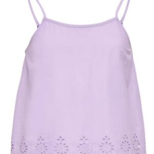 Top lilla in cotone con spalline sottili e pizzo sotto 100% cotone