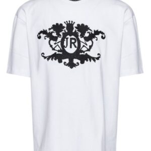 T-shirt bianca con logo ricamato nero (2 anni - 16 anni) 100% cotone
