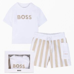 Set con T-shirt e shorts per neonati in confezione regalo bianco/beige (3 mesi - 18 mesi) 95% cotone 5% elastan