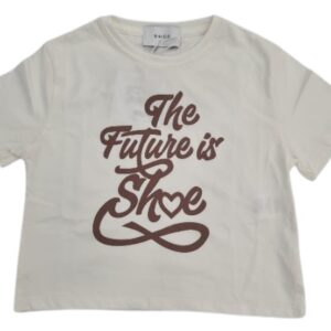T-shirt panna con scritta marrone frontale (8 anni  - 16 anni)