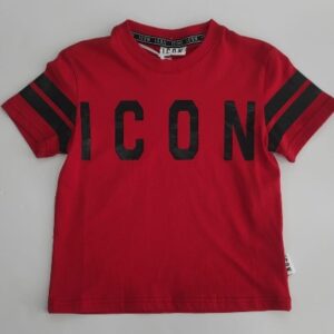T-shirt rossa con logo e strisce sulle maniche (6 anni  - 16 anni) 100% cotone