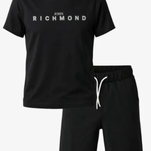 Set t-shirt/bermuda nero con scritta gommata (2 anni - 16 anni) 100% cotone