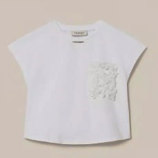 T-shirt bianca in jersey di cotone con tasca rose in tessuto (8 anni - 16 anni) 94% cotone 6% elastan