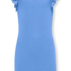 Abito a costine azzurro con maniche in pizzo 95% cotone 5% elastan