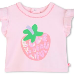 T-shirt rosa con stampa fragola (3 mesi - 18 mesi) 100% cotone