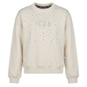 Felpa girocollo panna con strass (6 anni  - 16 anni) 100% cotone