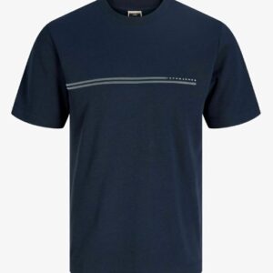 T-Shirt blu riga e logo frontale 100% cotone