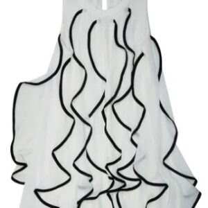 Abito in georgette con rouches bianco latte e bordo nero (8 anni - 16 anni) 100% poliestere