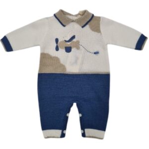 Tutina beige/blu/bianco con aereo in filo