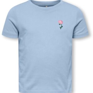 T-shirt azzurra con ricamo laterale 100% cotone