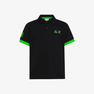 Polo con maxi logo in piquet di cotone nero con bordo a contrasto (2 anni - 16 anni) 95% cotone 5 % elastan